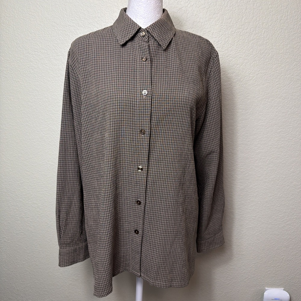 Style & Co Women S Brown Plaid Matching Set Button Down Top Wide Leg Pants Small